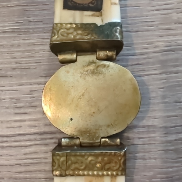 Vintage Bone Brass Agate Stone Bangle - Picture 12 of 14